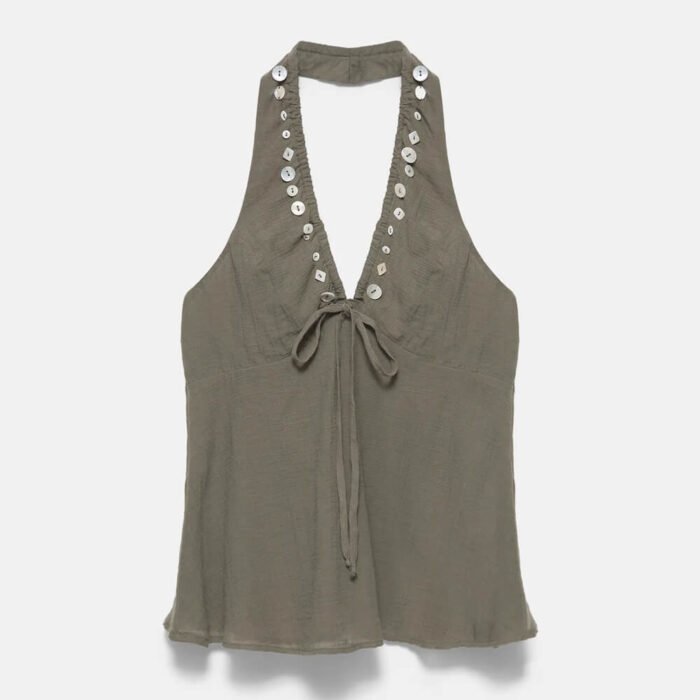 Halter neck top with buttons